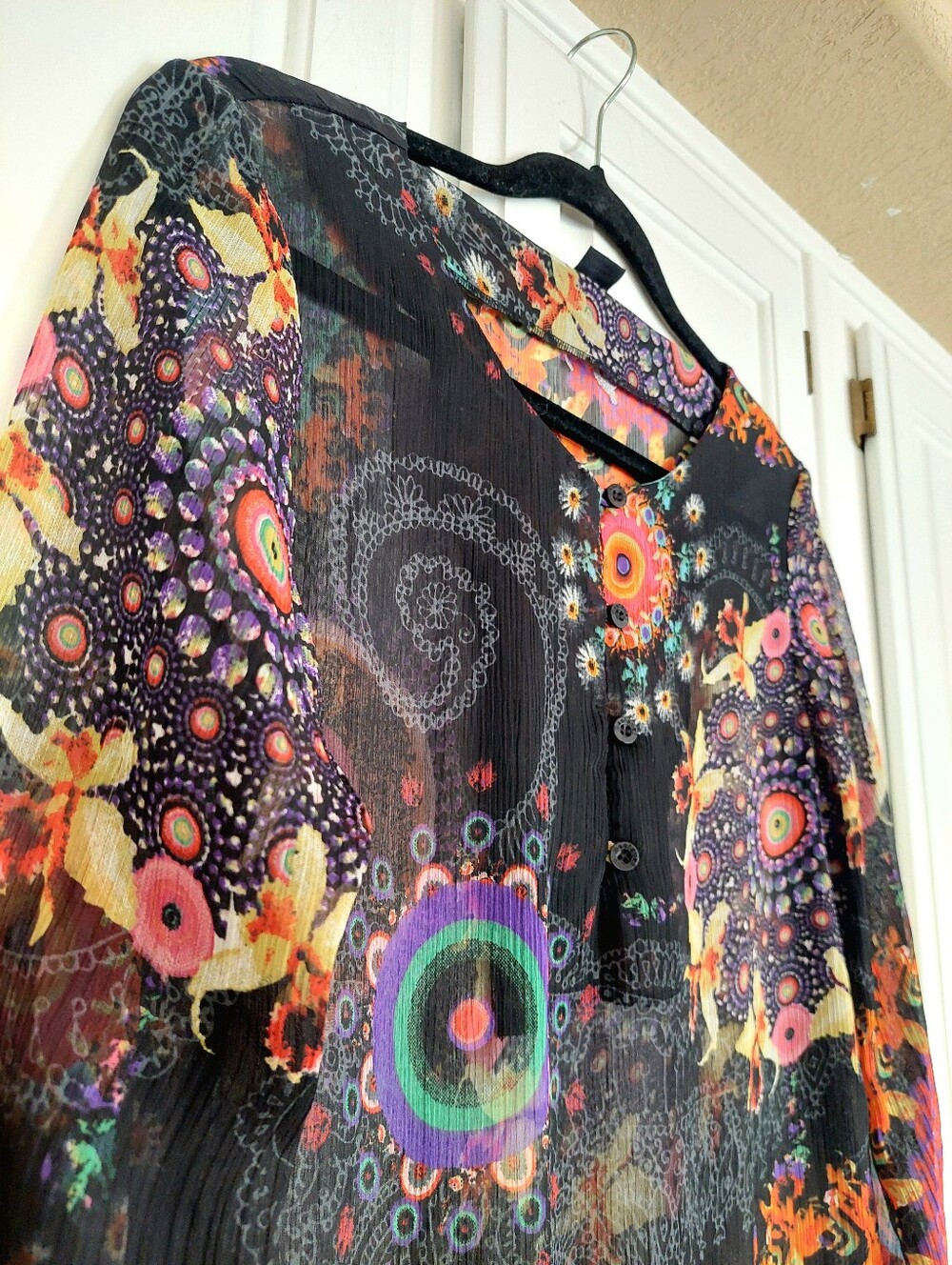 Desigual Semi-Sheer Mandala Print Chiffon Tunic Blouse Size M/L - Picture 4 of 13